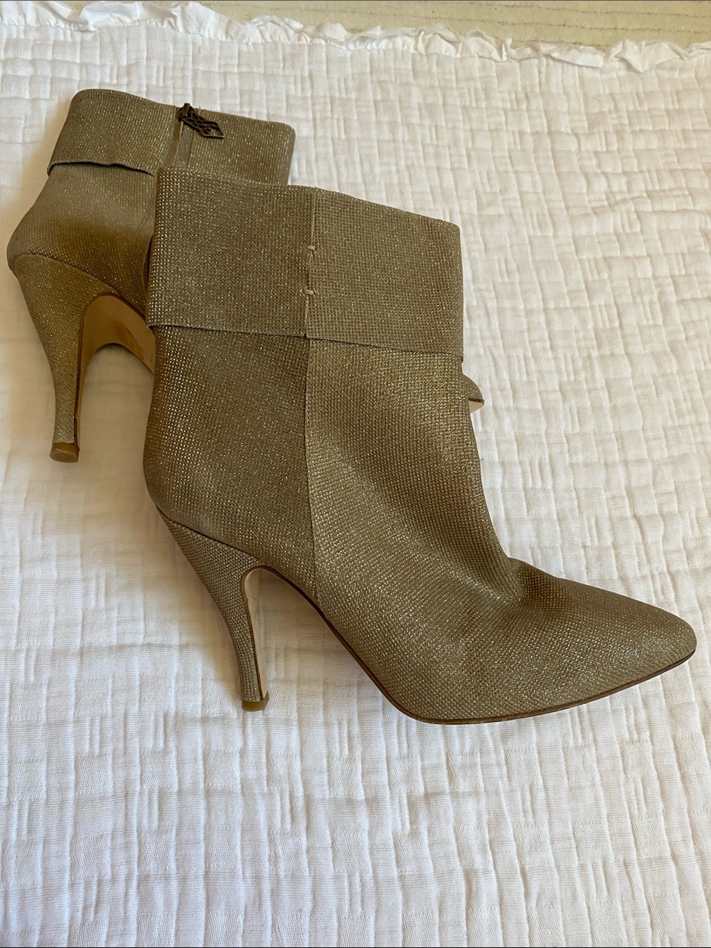MARCHEZ VOUS Made In Italy Metallic Taupe Pointed-Toe Stiletto Ankle Boots
